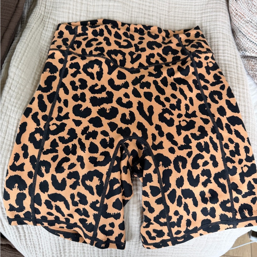 Balance Athletica Women’s Leopard Print Bike Shorts - Black on Tan